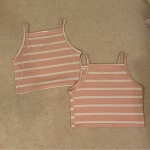 Pink and white striped cami crop tops
